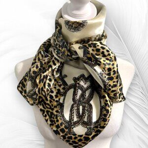 Women’s Cream Satin Square Scarf Leopard Print